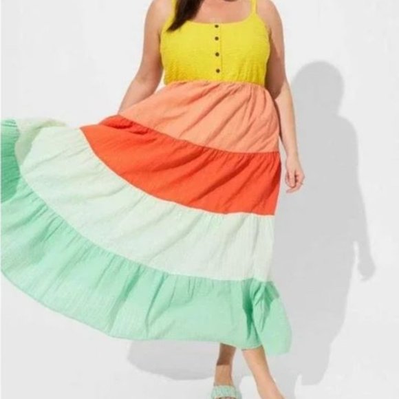 NWT Maxi Tiered Colorblock Dress - Picture 5 of 6